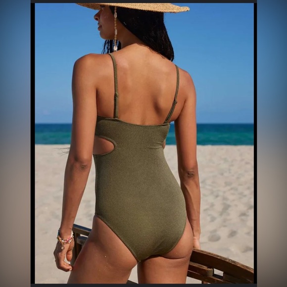 Olive Cut Out One Piece Swimsuit - Picture 3 of 10